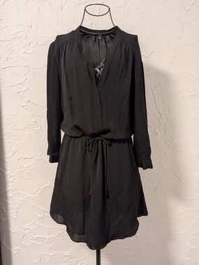 Babaton Black Long-Sleeve V-Neck Tie-Waist Dress